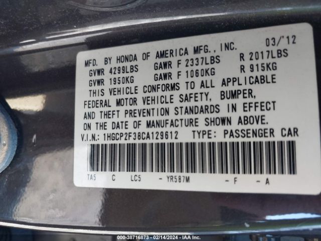 Photo 8 VIN: 1HGCP2F38CA129612 - HONDA ACCORD 