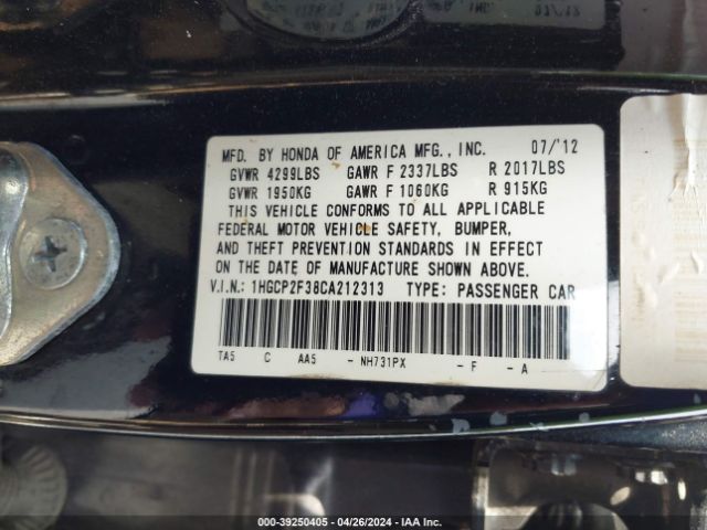 Photo 8 VIN: 1HGCP2F38CA212313 - HONDA ACCORD 