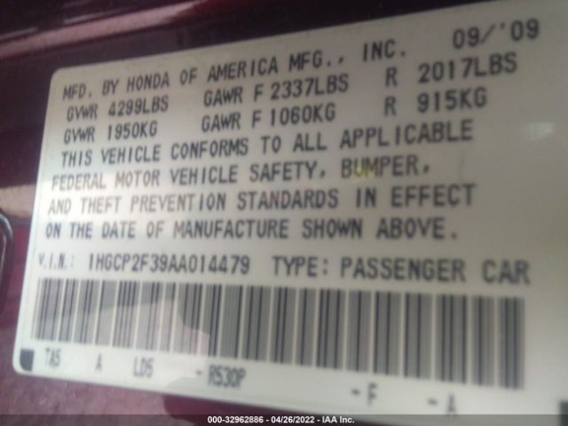 Photo 8 VIN: 1HGCP2F39AA014479 - HONDA ACCORD SDN 