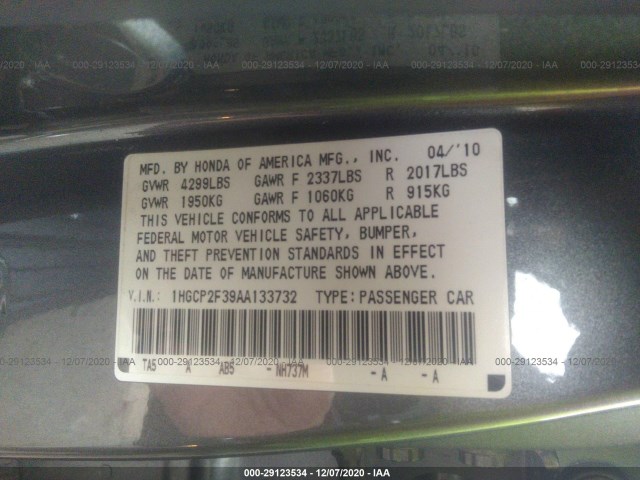 Photo 8 VIN: 1HGCP2F39AA133732 - HONDA ACCORD SDN 