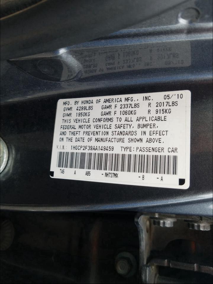 Photo 9 VIN: 1HGCP2F39AA149459 - HONDA ACCORD LX 