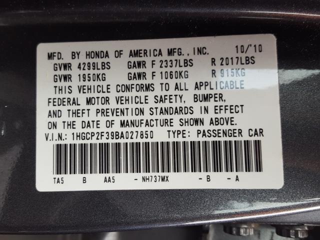 Photo 9 VIN: 1HGCP2F39BA027850 - HONDA ACCORD LX 