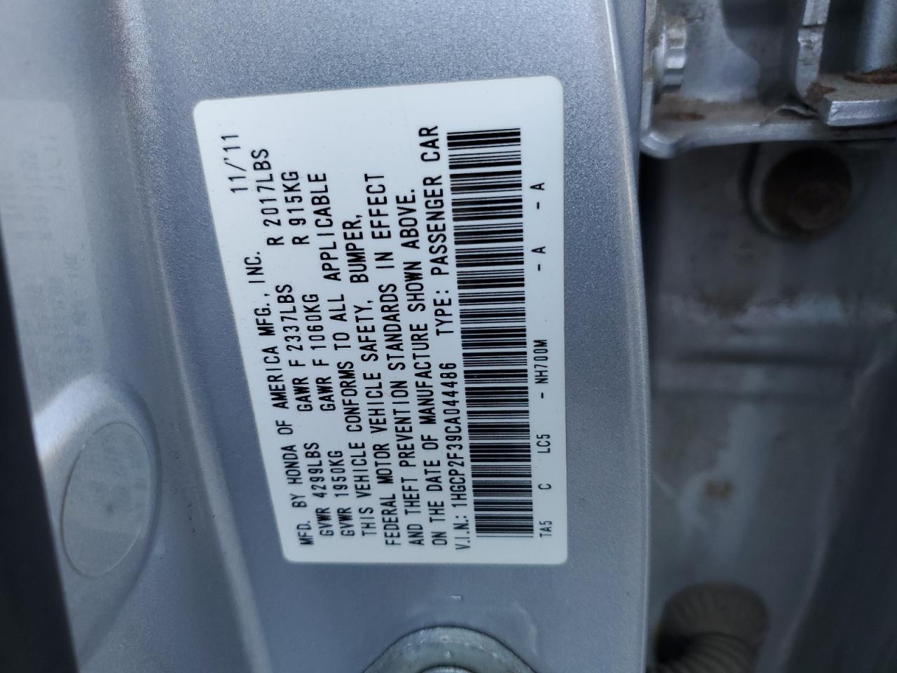 Photo 11 VIN: 1HGCP2F39CA044486 - HONDA ACCORD 