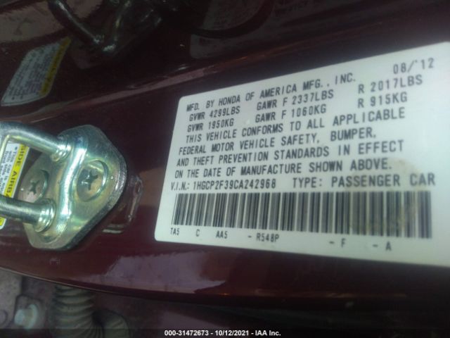 Photo 8 VIN: 1HGCP2F39CA242968 - HONDA ACCORD SDN 