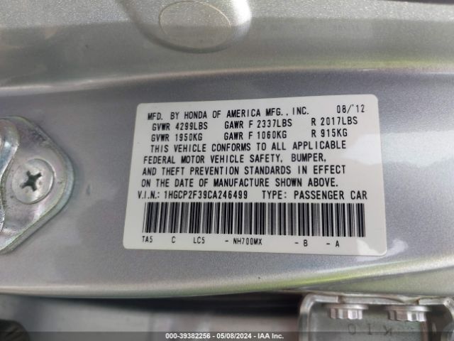 Photo 8 VIN: 1HGCP2F39CA246499 - HONDA ACCORD SDN 