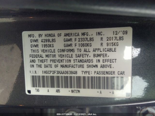 Photo 8 VIN: 1HGCP2F3XAA063948 - HONDA ACCORD SDN 