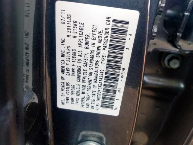 Photo 9 VIN: 1HGCP2F3XBA143543 - HONDA ACCORD LX 