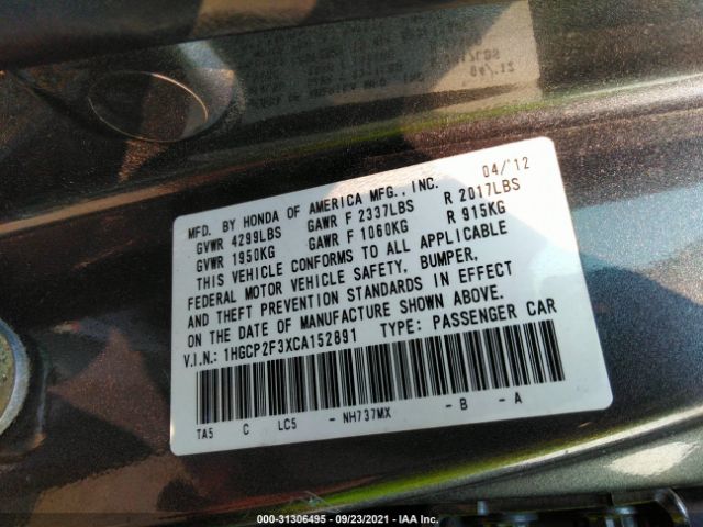 Photo 8 VIN: 1HGCP2F3XCA152891 - HONDA ACCORD SDN 