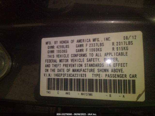 Photo 8 VIN: 1HGCP2F3XCA231929 - HONDA ACCORD SDN 