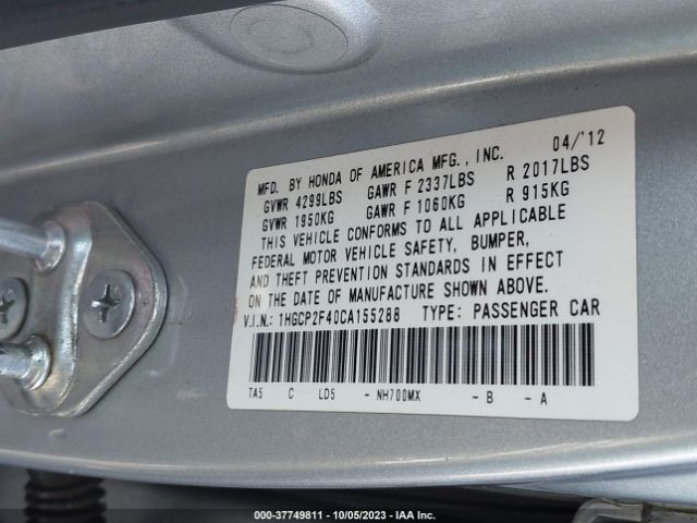 Photo 8 VIN: 1HGCP2F40CA155288 - HONDA ACCORD 