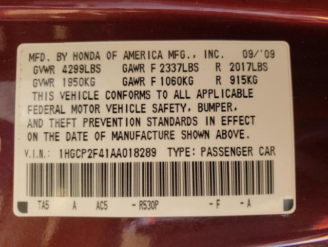 Photo 9 VIN: 1HGCP2F41AA018289 - HONDA ACCORD LXP 