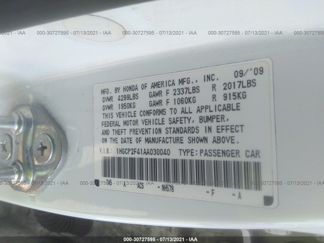 Photo 8 VIN: 1HGCP2F41AA030040 - HONDA ACCORD SDN 