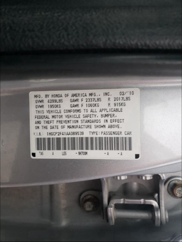 Photo 9 VIN: 1HGCP2F41AA089539 - HONDA ACCORD LXP 