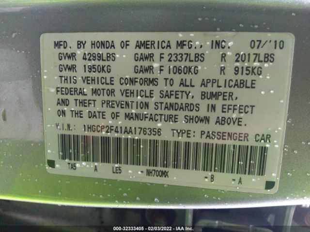 Photo 8 VIN: 1HGCP2F41AA176356 - HONDA ACCORD SDN 