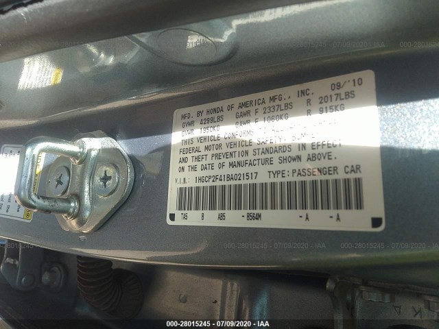 Photo 8 VIN: 1HGCP2F41BA021517 - HONDA ACCORD SDN 