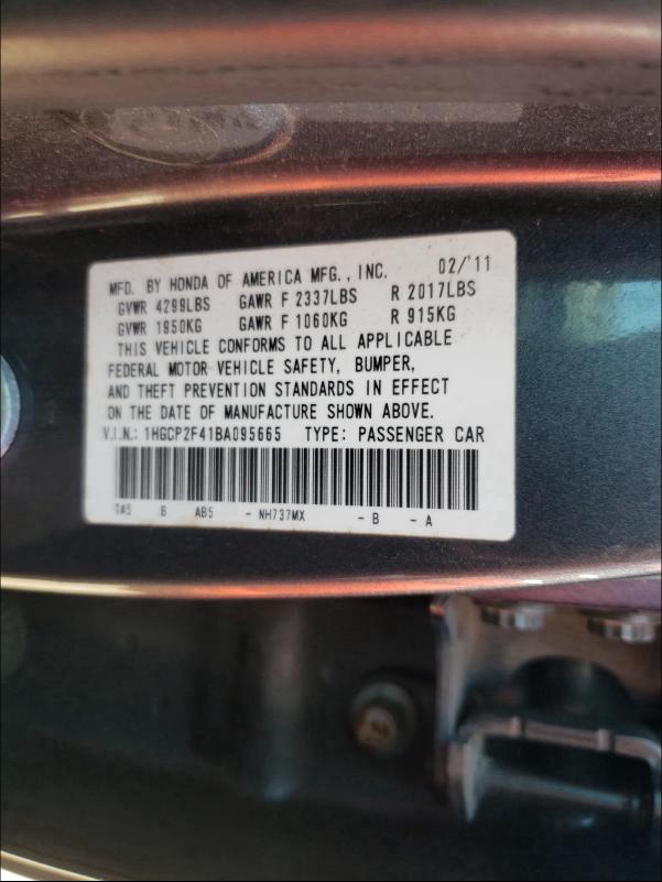 Photo 9 VIN: 1HGCP2F41BA095665 - HONDA ACCORD LXP 