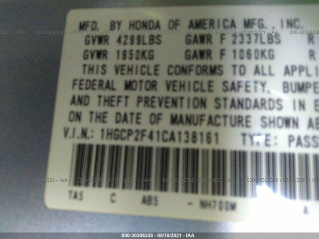 Photo 8 VIN: 1HGCP2F41CA138161 - HONDA ACCORD SDN 