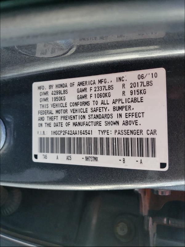 Photo 9 VIN: 1HGCP2F42AA164541 - HONDA ACCORD LXP 