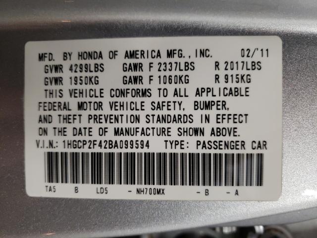 Photo 9 VIN: 1HGCP2F42BA099594 - HONDA ACCORD LXP 