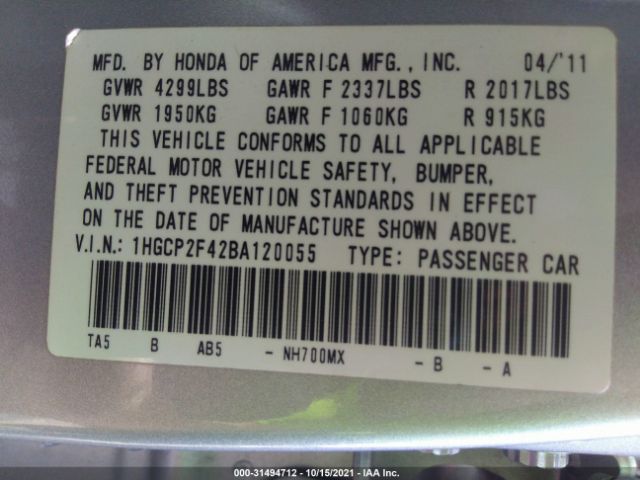 Photo 8 VIN: 1HGCP2F42BA120055 - HONDA ACCORD SDN 