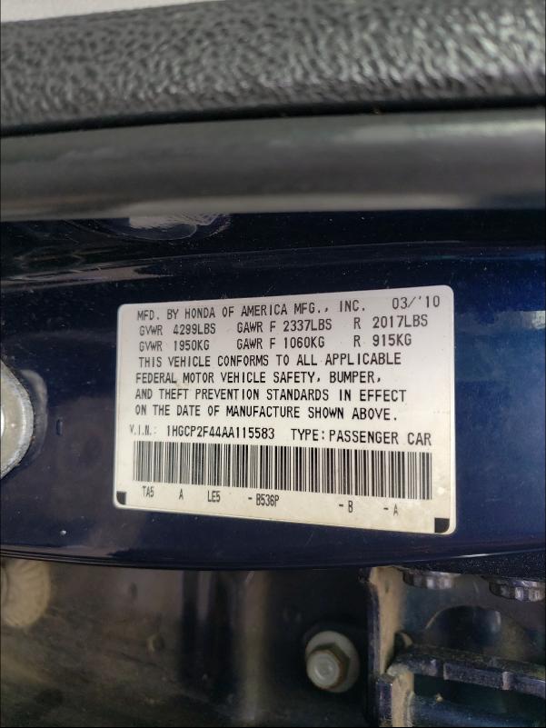 Photo 9 VIN: 1HGCP2F44AA115583 - HONDA ACCORD LXP 