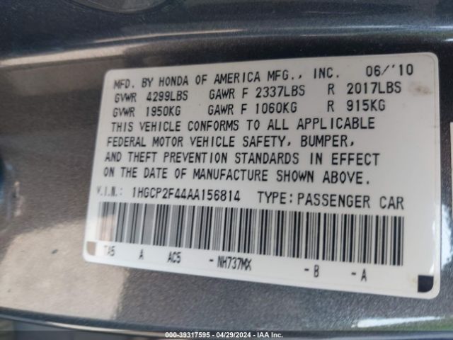 Photo 8 VIN: 1HGCP2F44AA156814 - HONDA ACCORD 