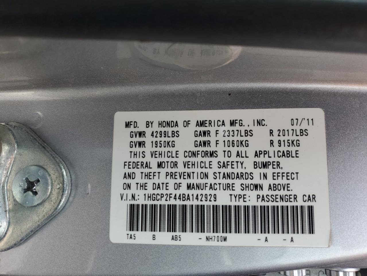 Photo 11 VIN: 1HGCP2F44BA142929 - HONDA ACCORD 