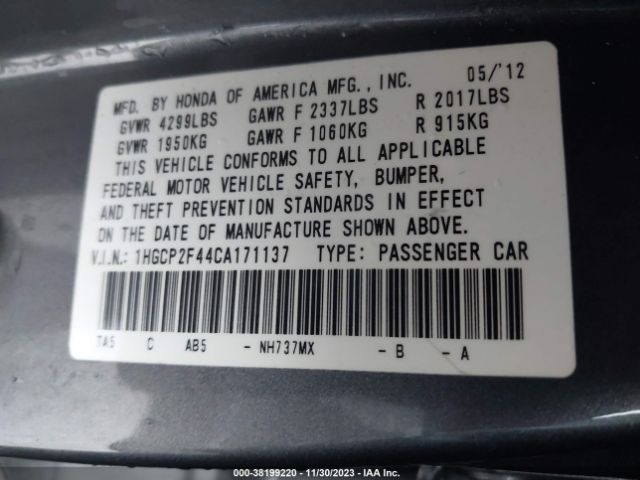 Photo 8 VIN: 1HGCP2F44CA171137 - HONDA ACCORD 