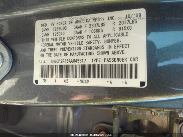 Photo 8 VIN: 1HGCP2F45AA045317 - HONDA ACCORD SDN 