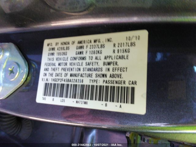 Photo 8 VIN: 1HGCP2F45BA028356 - HONDA ACCORD SDN 