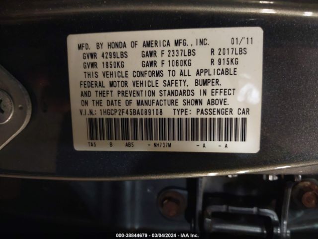 Photo 8 VIN: 1HGCP2F45BA089108 - HONDA ACCORD 