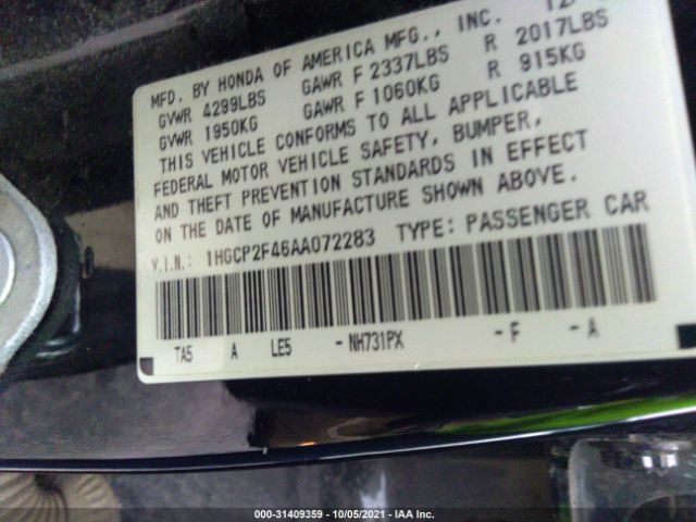 Photo 8 VIN: 1HGCP2F46AA072283 - HONDA ACCORD SDN 