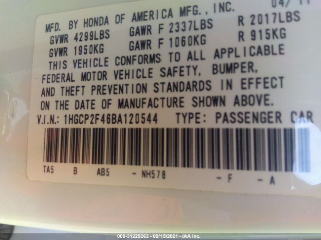 Photo 8 VIN: 1HGCP2F46BA120544 - HONDA ACCORD SDN 