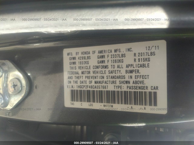 Photo 8 VIN: 1HGCP2F46CA057687 - HONDA ACCORD SDN 