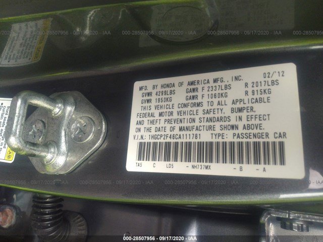 Photo 8 VIN: 1HGCP2F46CA111781 - HONDA ACCORD SDN 