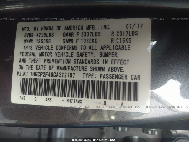 Photo 8 VIN: 1HGCP2F46CA222797 - HONDA ACCORD SDN 