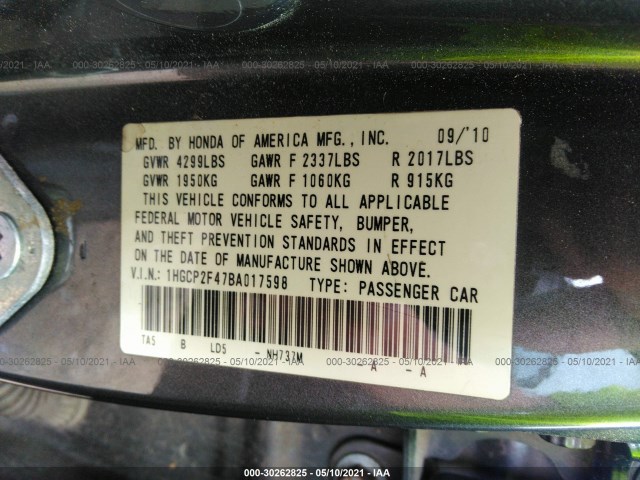 Photo 8 VIN: 1HGCP2F47BA017598 - HONDA ACCORD SDN 