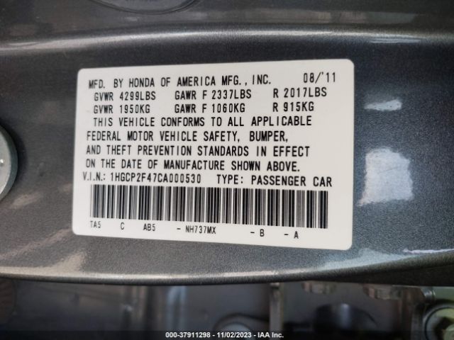 Photo 8 VIN: 1HGCP2F47CA000530 - HONDA ACCORD SDN 