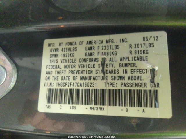 Photo 8 VIN: 1HGCP2F47CA160231 - HONDA ACCORD SDN 