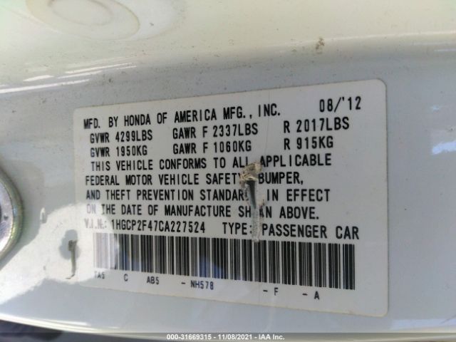 Photo 8 VIN: 1HGCP2F47CA227524 - HONDA ACCORD SDN 