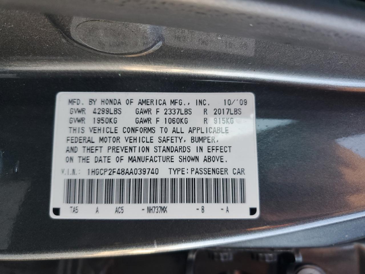 Photo 11 VIN: 1HGCP2F48AA039740 - HONDA ACCORD 