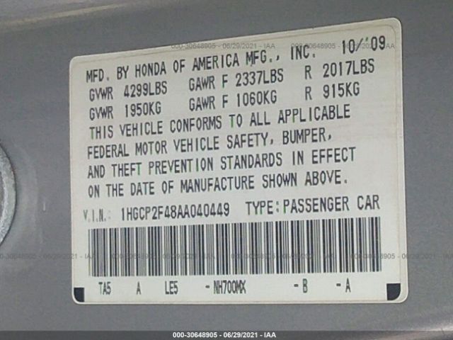 Photo 8 VIN: 1HGCP2F48AA040449 - HONDA ACCORD SDN 