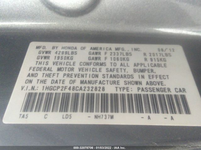 Photo 8 VIN: 1HGCP2F48CA232828 - HONDA ACCORD SDN 