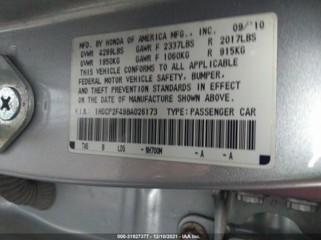 Photo 8 VIN: 1HGCP2F49BA026173 - HONDA ACCORD SDN 