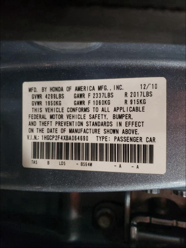 Photo 9 VIN: 1HGCP2F4XBA064690 - HONDA ACCORD LXP 