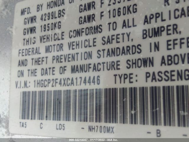 Photo 8 VIN: 1HGCP2F4XCA174446 - HONDA ACCORD SDN 