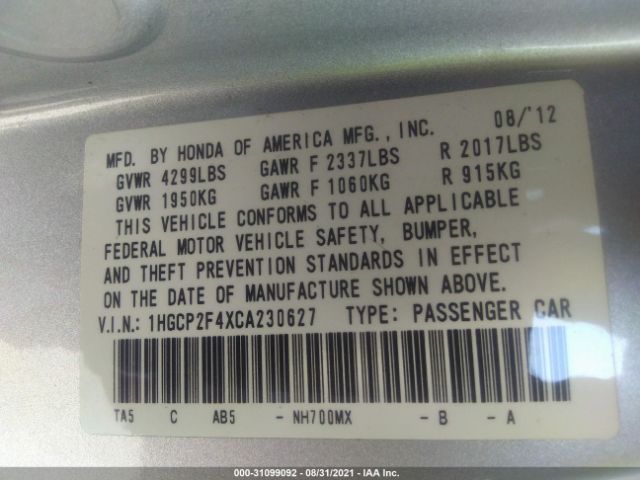 Photo 8 VIN: 1HGCP2F4XCA230627 - HONDA ACCORD SDN 