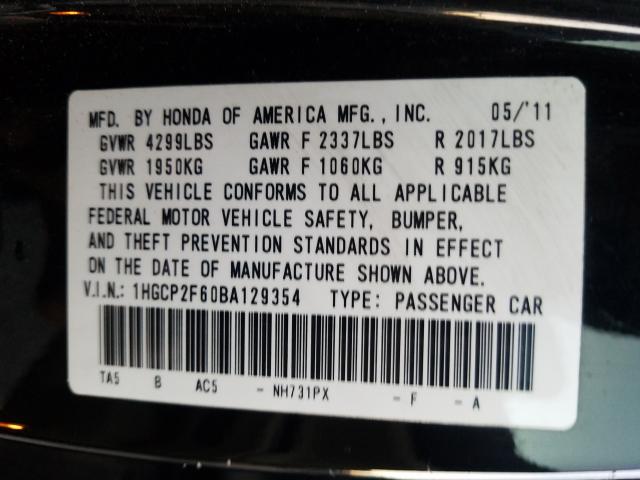 Photo 9 VIN: 1HGCP2F60BA129354 - HONDA ACCORD SE 