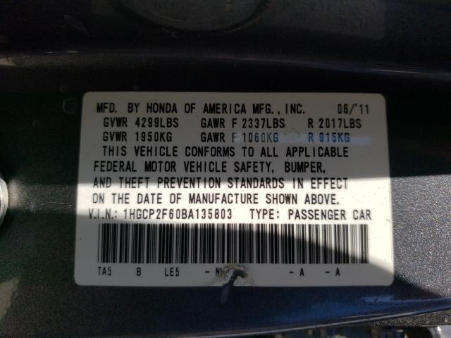 Photo 9 VIN: 1HGCP2F60BA135803 - HONDA ACCORD SE 