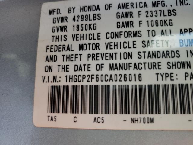 Photo 9 VIN: 1HGCP2F60CA026016 - HONDA ACCORD SE 